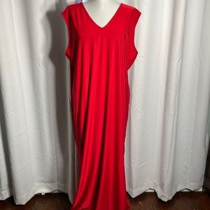 Red satin v neck dress XL